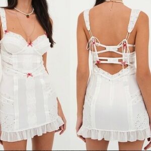 For Love & Lemons Martha White Lace Mini Dress with Pink Accents size L